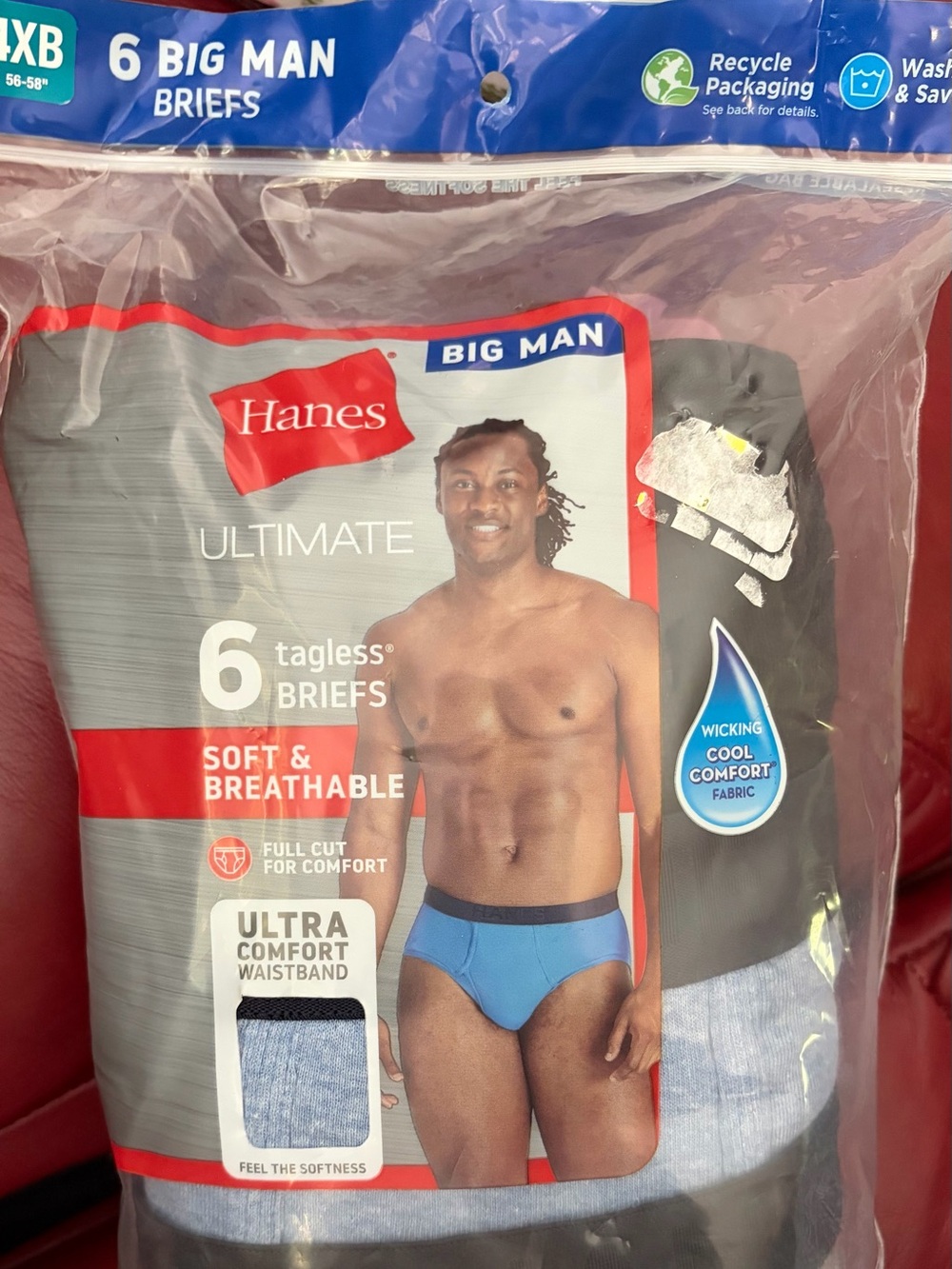 Hanes Ultimate Big Man 6 Pk Tagless Briefs 4XB Big Tall 56-58 Underwear NEW